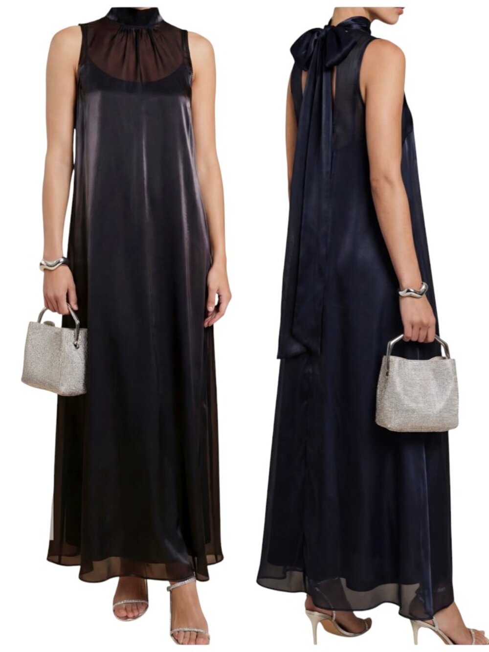 Caara Alette Navy Sheer Maxi Dress XS Tie Back